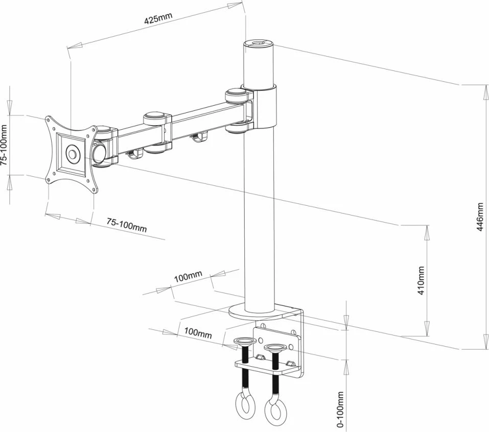 Mbajtës tavoline për monitor Art L-01 13-27\" VESA 75x75/100x100 deri 10 kg, i zi