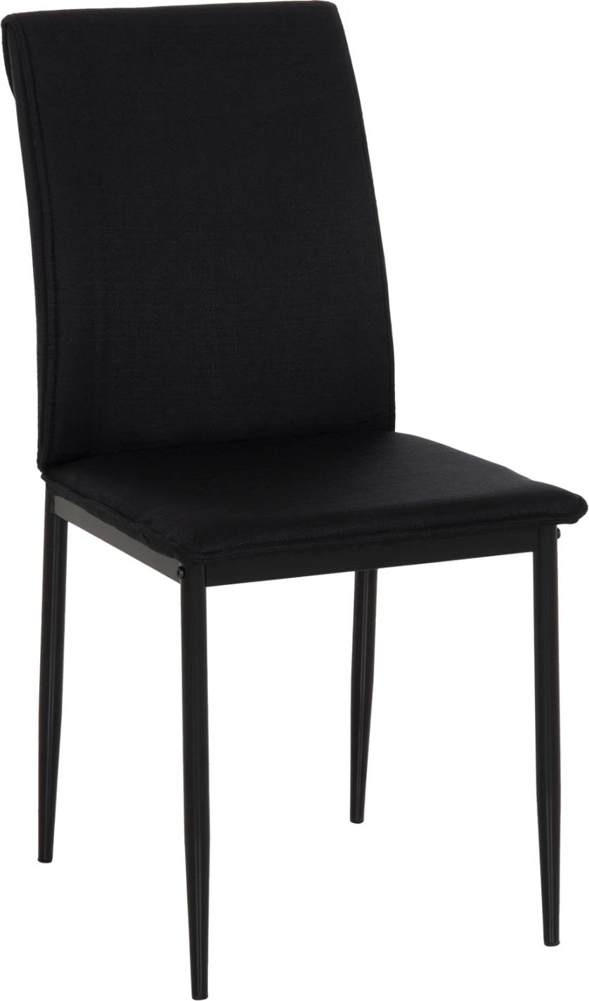 Karrige ngrënieje PERKY, set prej 4 copash, material tekstili i zi, këmbë metali, 42x58x89.5cm