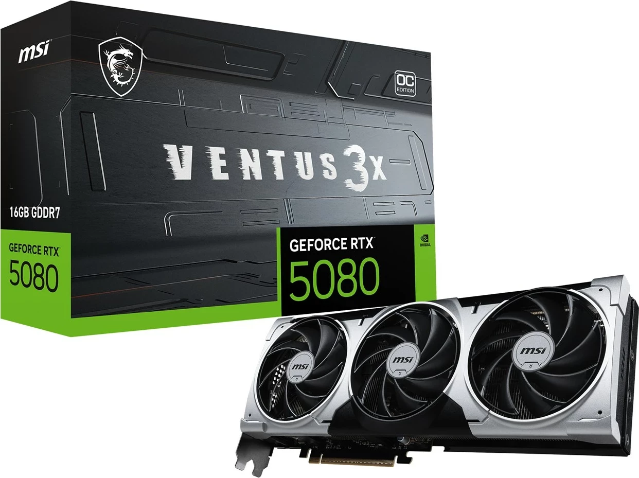 Kartelë grafike MSI VENTUS GeForce RTX 5080 16G 3X OC PLUS, 16 GB, Gri