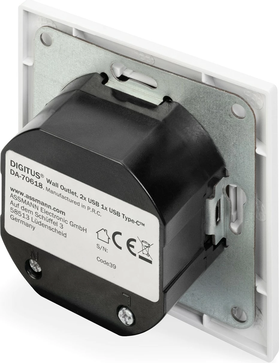 Prizë murale Digitus, 2x USB-A, 1x USB-C, e bardhë