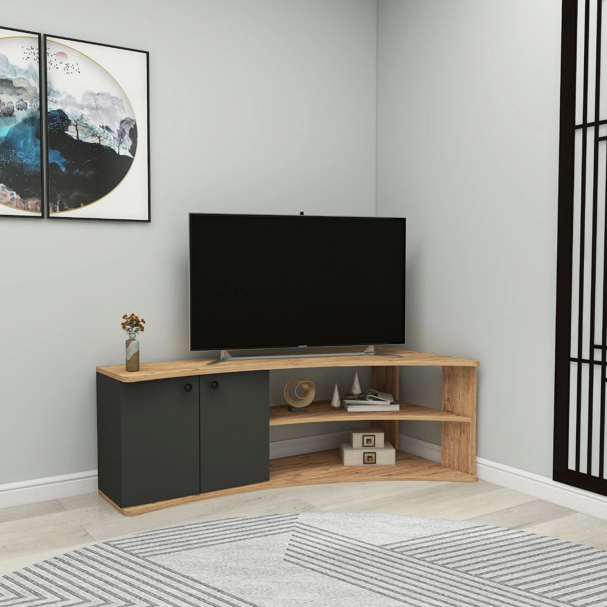 Komodë për TV Hanah Home Termera, ngjyrë pishë Atlantic dhe antracit