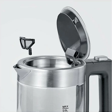 Çajnik elektrik Severin WK 3472, 0.5L, qelq/inoks, argjend