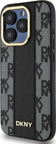 Mbështjellës DKNY Leather Checkered Mono Pattern MagSafe për iPhone 15 Pro Max, i zi