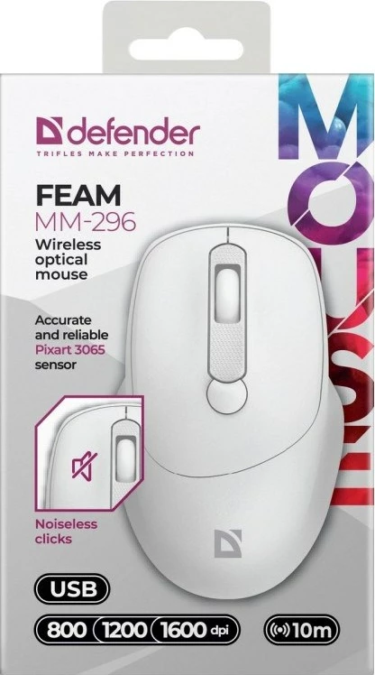 Maus Defender FEAM MM-296 RF Silent, i bardhë