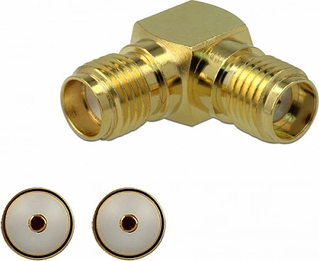 Adapter SMA DeLOCK 89964, femër-femër, 90°, 50Ω, i artë