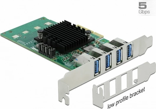 Kartë PCIe DeLOCK, 4x USB 3.0 (USB 3.2 Gen 1) Type-A, low profile, 5 Gbit/s