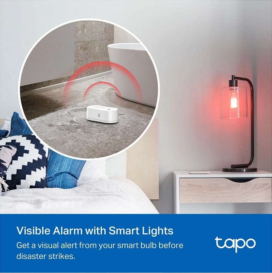 Sensor smart për rrjedhje uji TP-Link Tapo, alarm 90 dB, IP67, me bateri AAA, i bardhë