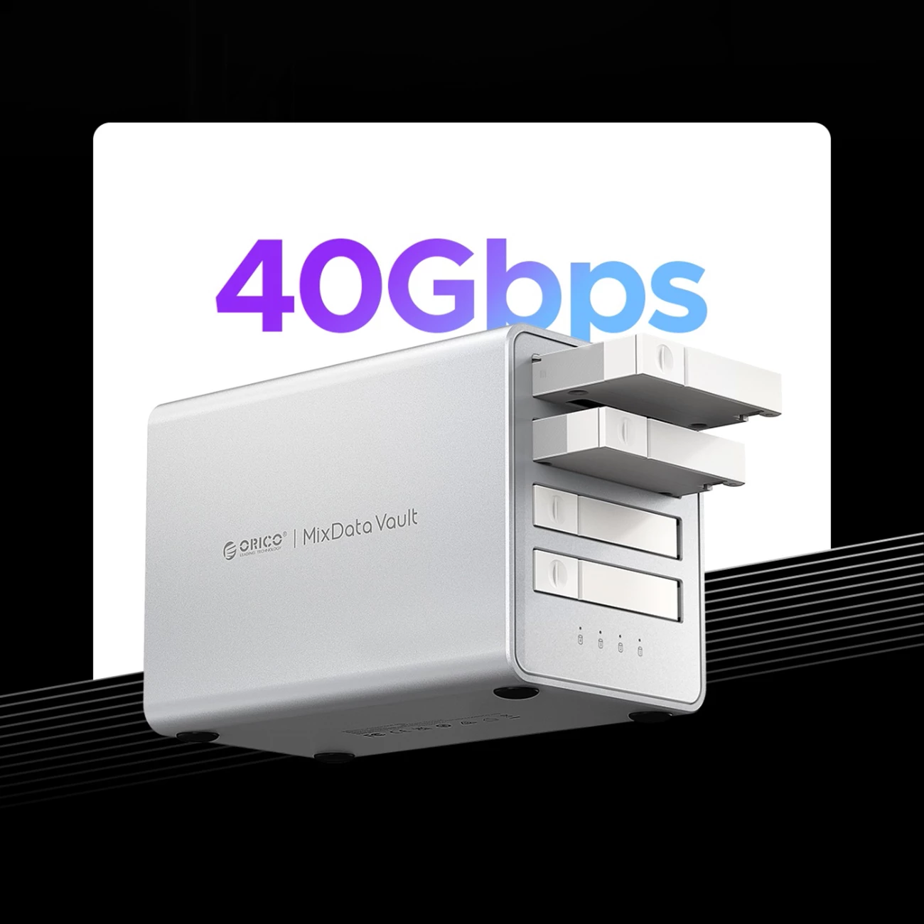 DAS 4-bay për M.2 NVMe SSD, Orico, 8848U4, deri 40 Gbps, deri 32 TB, e bardhë