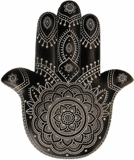 Dekor HAMSA për mur, polirezine, zi-bardhë, 25x3x30cm
