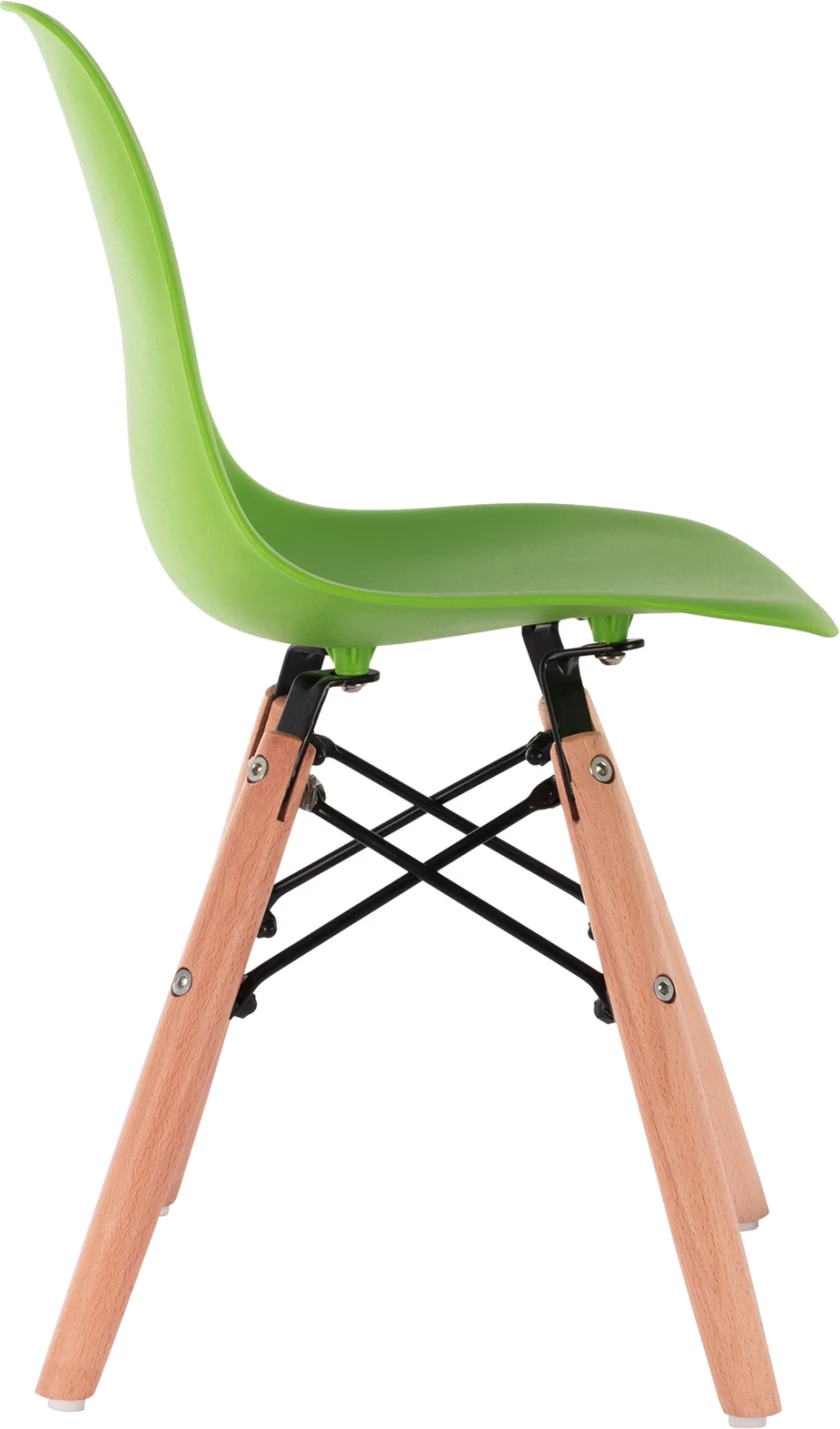 Karrige Twist për fëmijë FH8453.03 me këmbë druri & ulëse të gjelbër 30,5x33x59 cm, set prej 4 copë