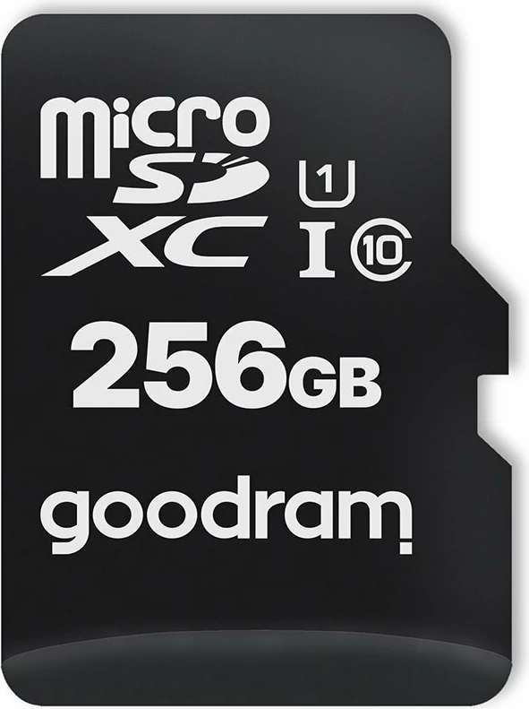 Kartë memorie microSDXC, Goodram, M1AA-2560R12, 256 GB, UHS-I U1 Class 10, lexim deri 100 MB/s, me adapter SD, e zezë