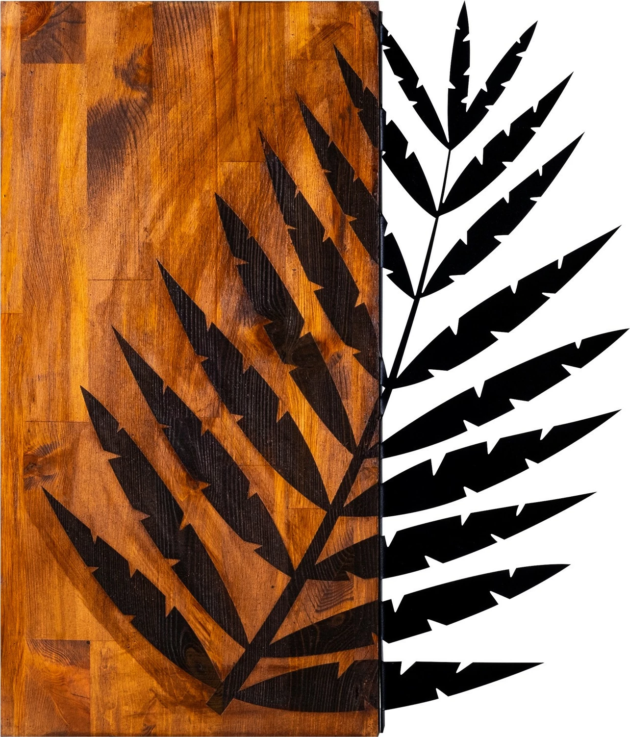Aksesor dekorativ për mur, dru arre dhe metal, Leaf 3, 50x58cm