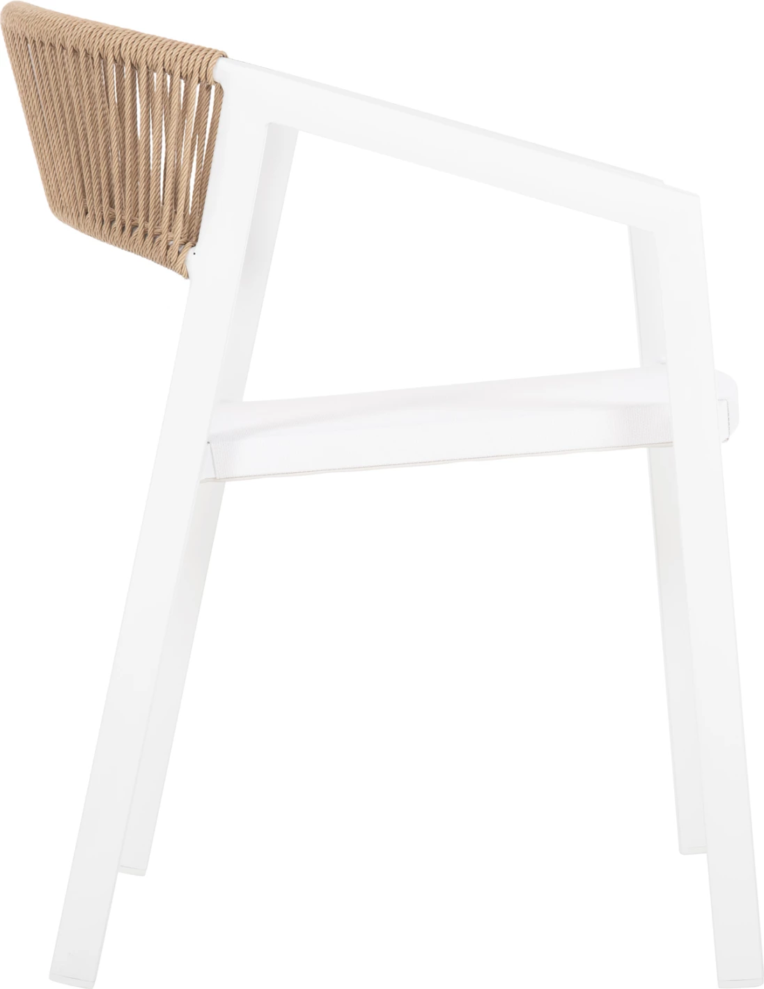 Karrige alumini FH5891.22, kornizë e bardhë dhe tekstil, mbështetëse ratan bezhë, 57x63x82H cm