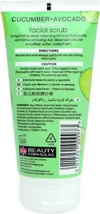 Scrub për fytyrë Beauty Formulas Cucumber & Avocado, 150 ml