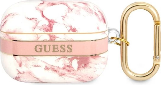 Mbështjellës Guess për AirPods Pro, Marble Strap Collection, rozë