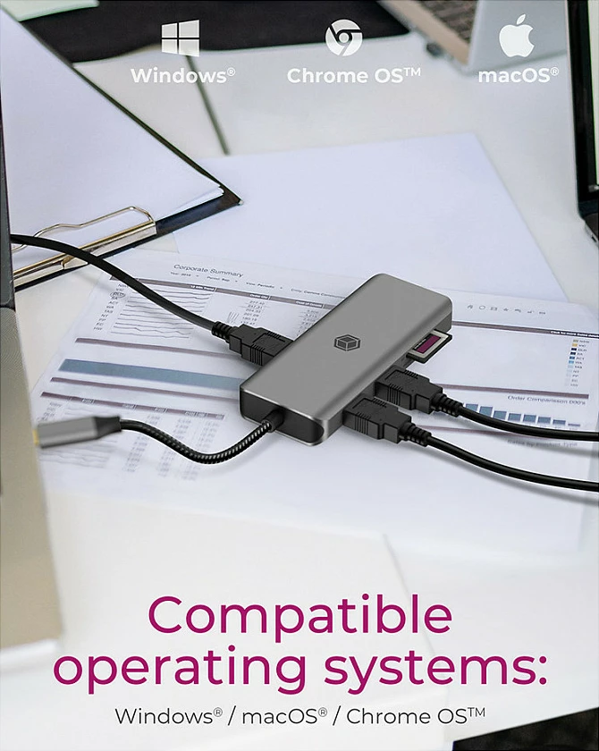 Docking station RaidSonic ICY BOX IB-DK4012-CPD, USB 3.2 Gen 1 Type-C, 100 W, 10/100/1000 Mbit/s, Anthracite, Black