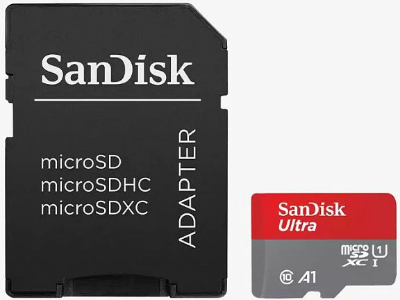 Kartelë memorie SanDisk Ultra 64 GB, MicroSDXC, Class 10, UHS-I, 140 MB/s, Gri, Kuqe