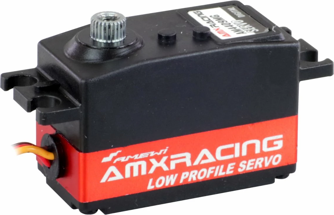 Servo low-profile për RC Amewi AMX Racing AM4409MG 9.2kg/cm 4.8-6V me ingranazh metalik, zi/kuqe