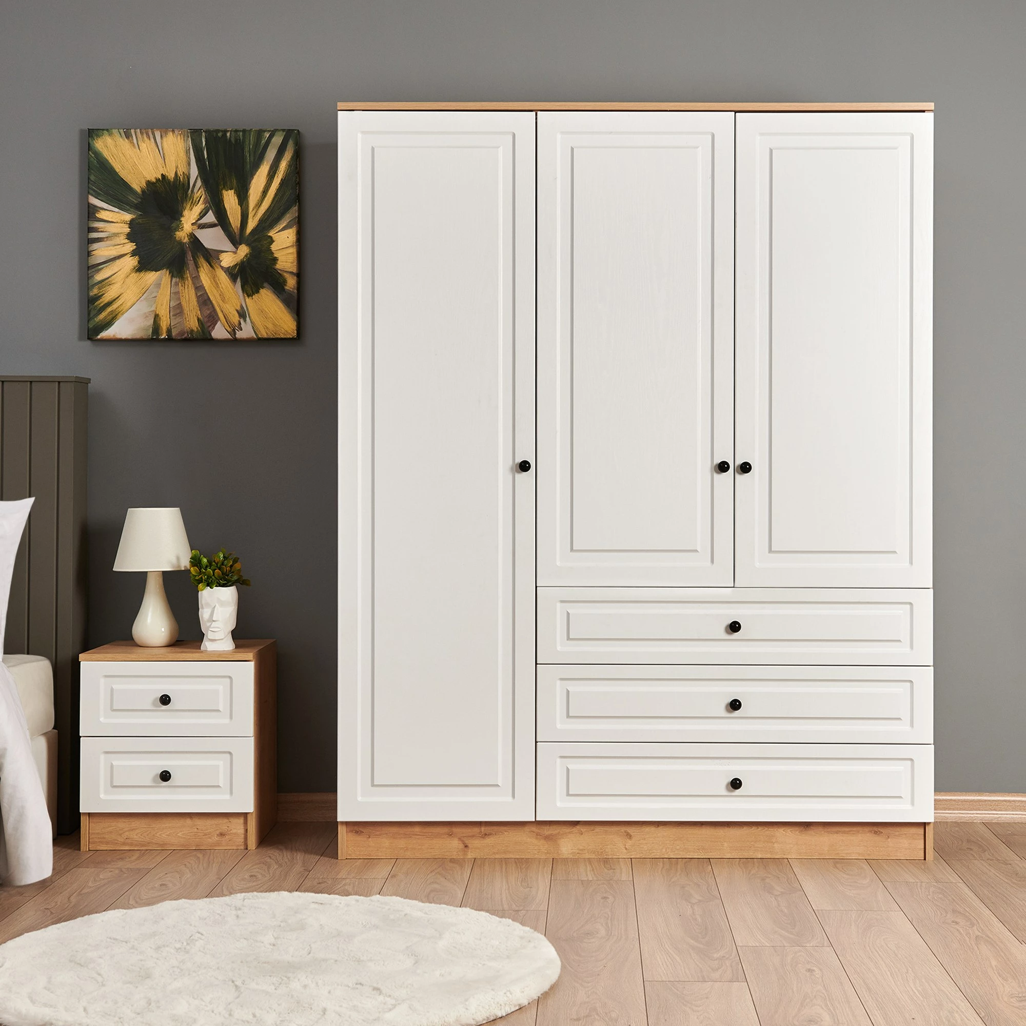 Dollap për dhomë gjumi, ngjyrë lis safir dhe e zezë, Skye Decor, Tuvalle 021