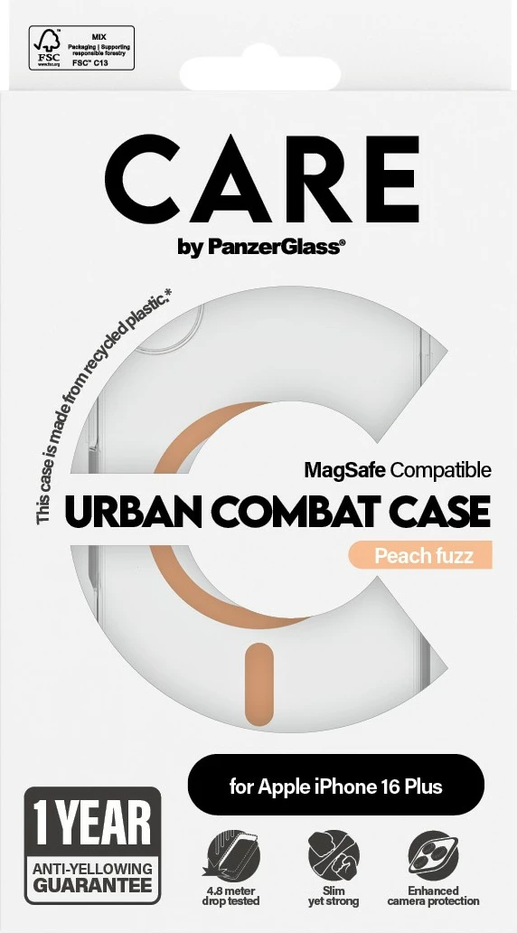 Mbështjellës PanzerGlass CARE Case Flagship Peachy MagSAFE për iPhone 16 Plus, transparent