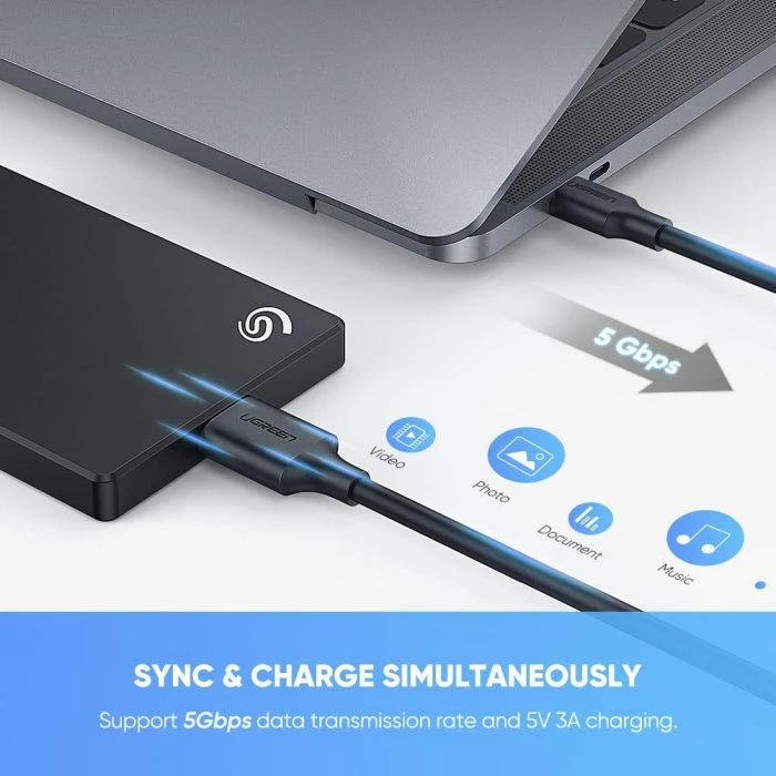 Kabllo UGREEN 20103 USB-C në Micro-B 3.0, 1 m, 5 Gbps, 15 W, e zezë, polybag
