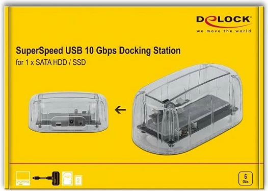 Docking station USB-C DeLOCK për 1x SATA HDD/SSD 2.5/3.5", USB 3.2 Gen 2, transparent