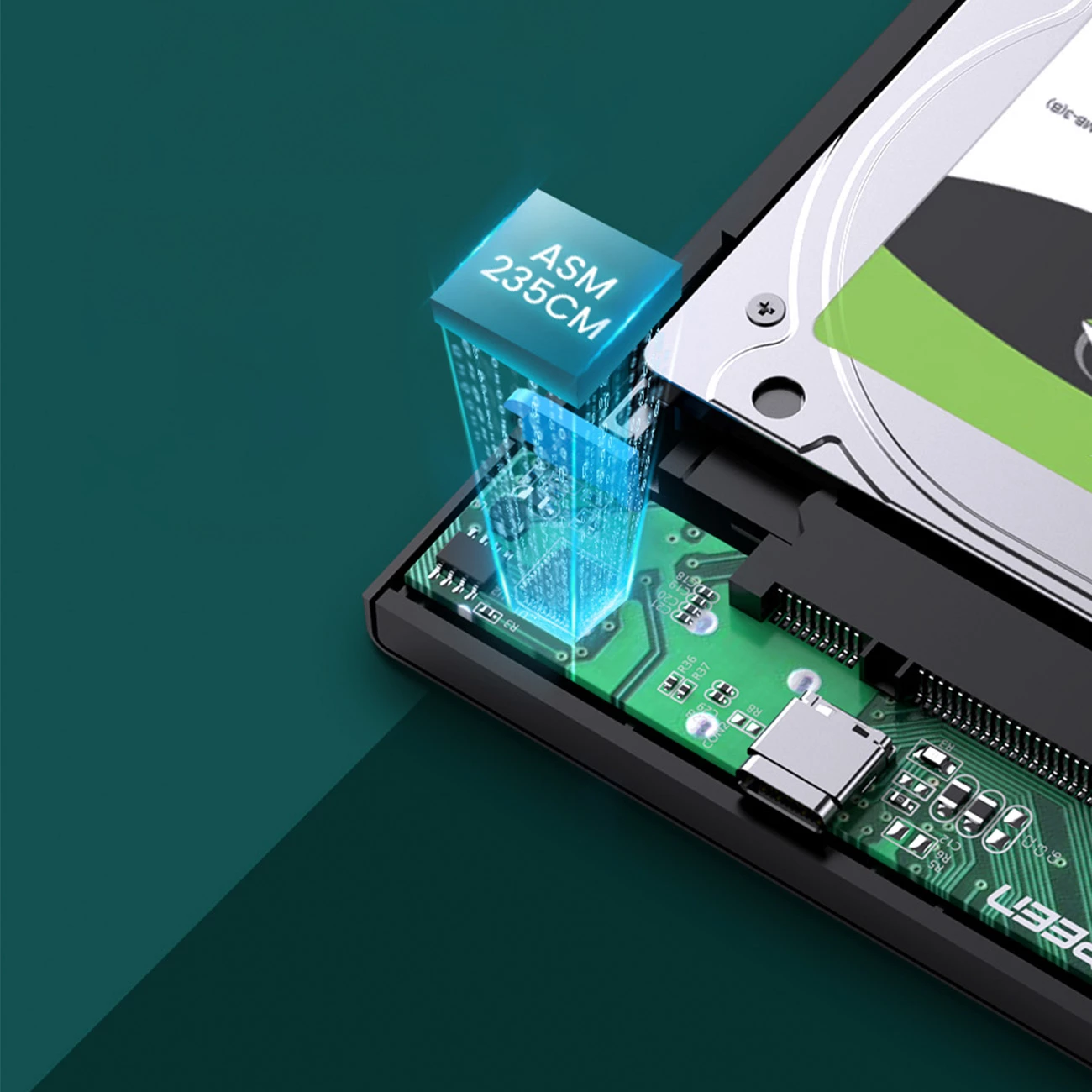 Kasë Ugreen US221 për disk SATA 2.5'' deri 6TB, USB-C 3.0, e zezë