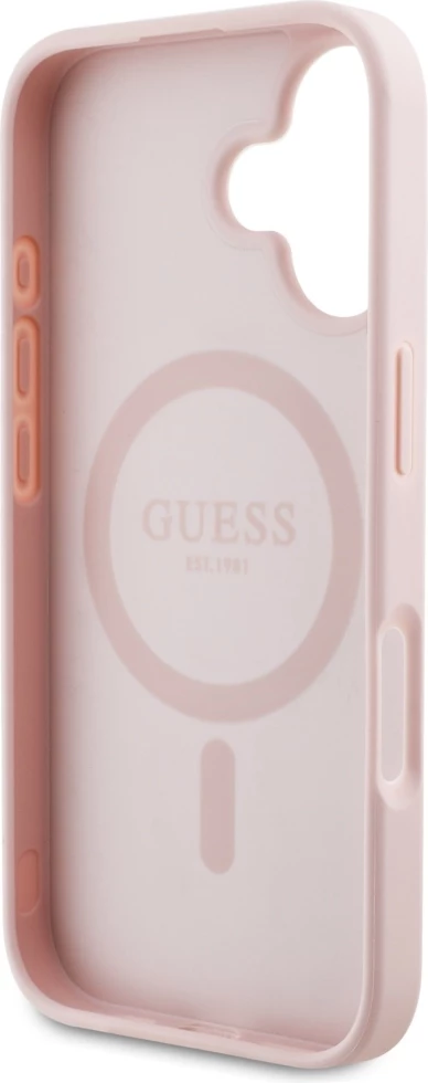 Mbështjellës Guess Grained Printed Flower Pattern MagSafe për iPhone 16, Rozë