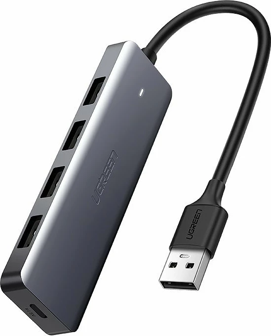 Kasë USB HUB Ugreen CM219 50985, 4x USB 3.2 Gen 1, me port micro USB për rrymë, Gri