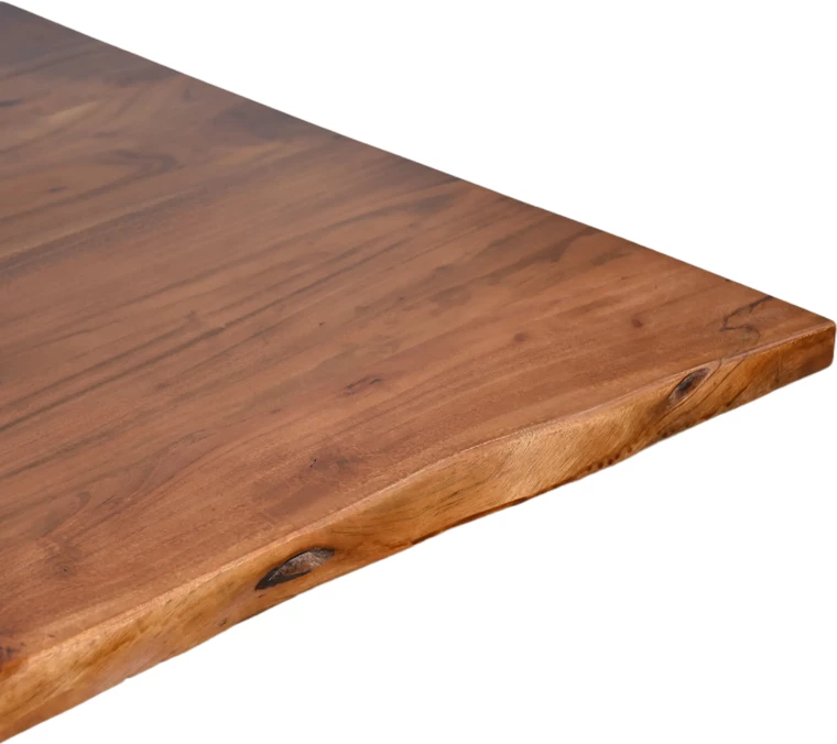 Tavolinë Lenoua, dru akacie masiv, trashësi 3.7-4cm, ngjyrë arre, këmbë metalike të zeza, 180x90x76cm