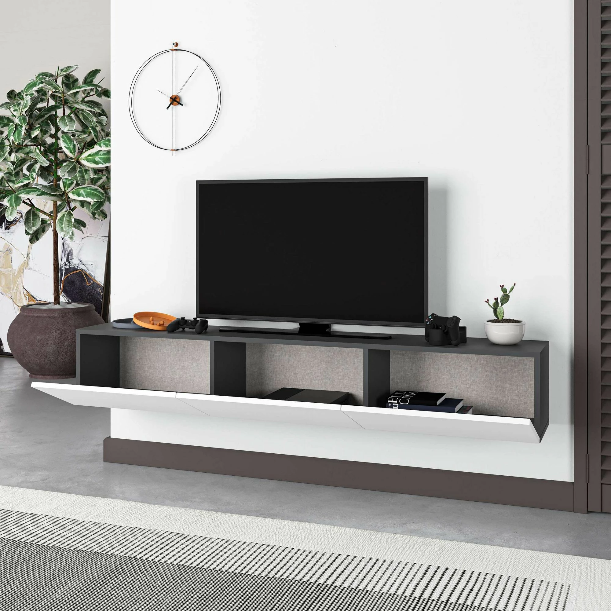 Mbajtës TV Francy, ngjyrë antracit dhe e bardhë, 180cm, Skye Decor
