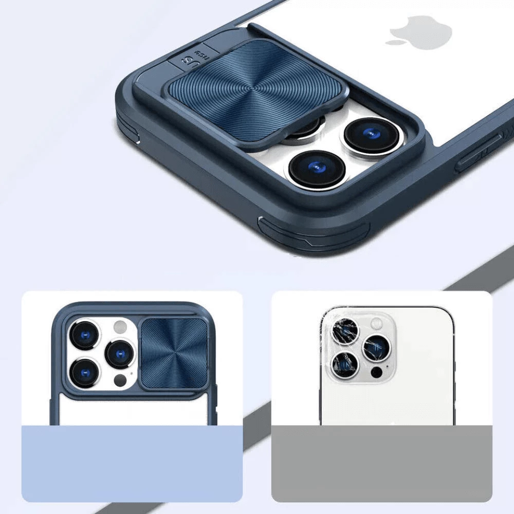 Mbështjellës silikoni me mbrojtje kamere ONASI për iPhone 15 Pro Max, transparent/kaltër