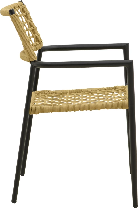 Karrige me krahë Castal, çelik i zi, litar natyral, 53x59x84cm