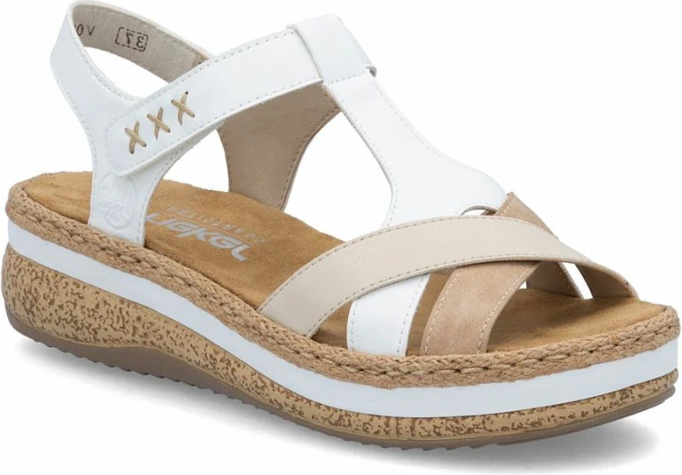 Sandale platforme femra Rieker V0919-80, të bardha