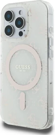 Mbështjellës Guess IML 4G Background MagSafe për iPhone 16 Pro, Bardhë
