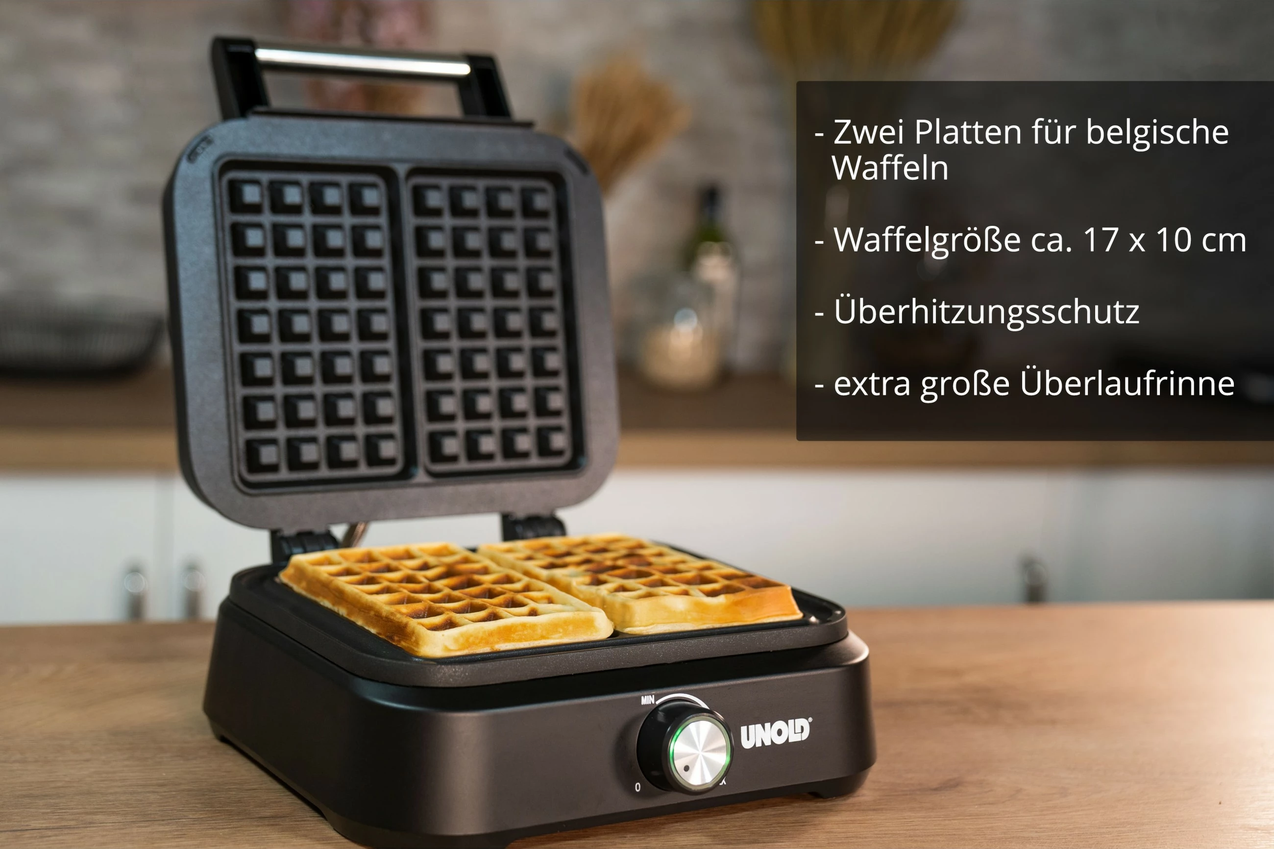 Aparat për waffle UNOLD Belgian Waffle Iron Brussels, 2 copa, plastikë, i zi
