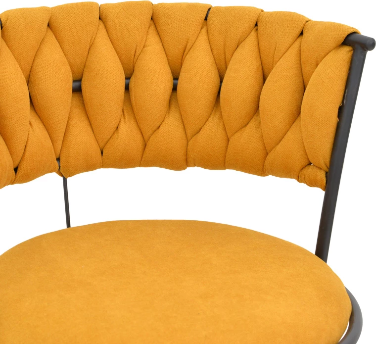 Karrige për bar Alkia, set prej 2 copë, material stof i verdhë, këmbë metalike të zeza, 50x56x95cm