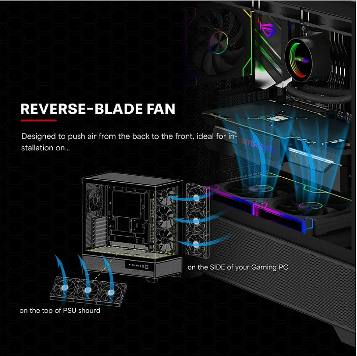 Ventilator kasë Xilence Daisy-Chain ARGB Reverse, 3x120mm, PWM, i zi