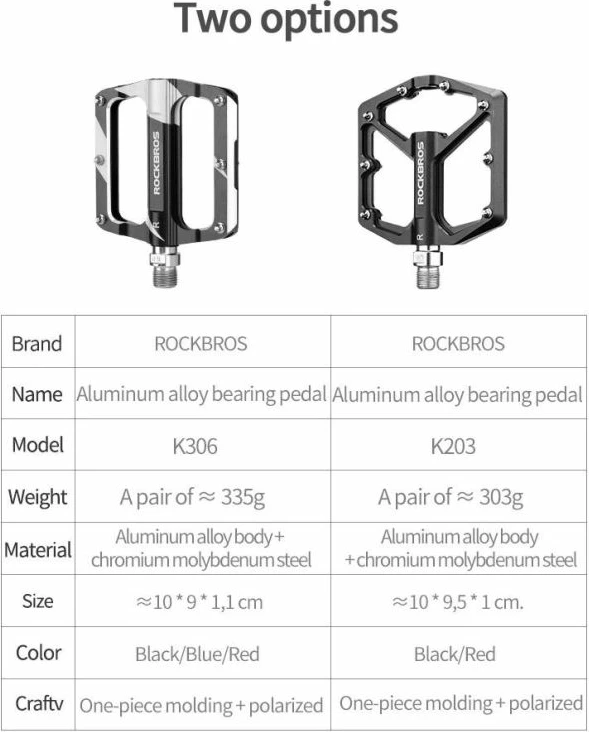 Pedala biçiklete Rockbros K203-BK, të zeza, set