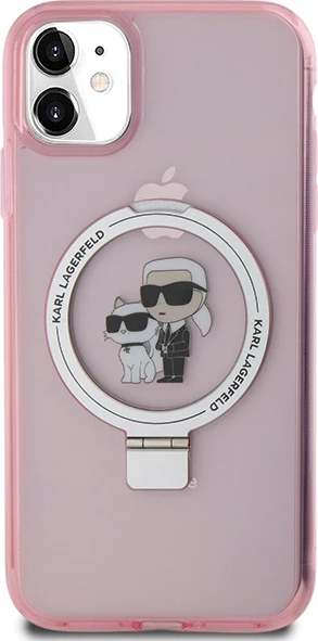 Mbështjellës Karl Lagerfeld Ring Stand Karl&Choupette MagSafe për iPhone 11/XR, rozë