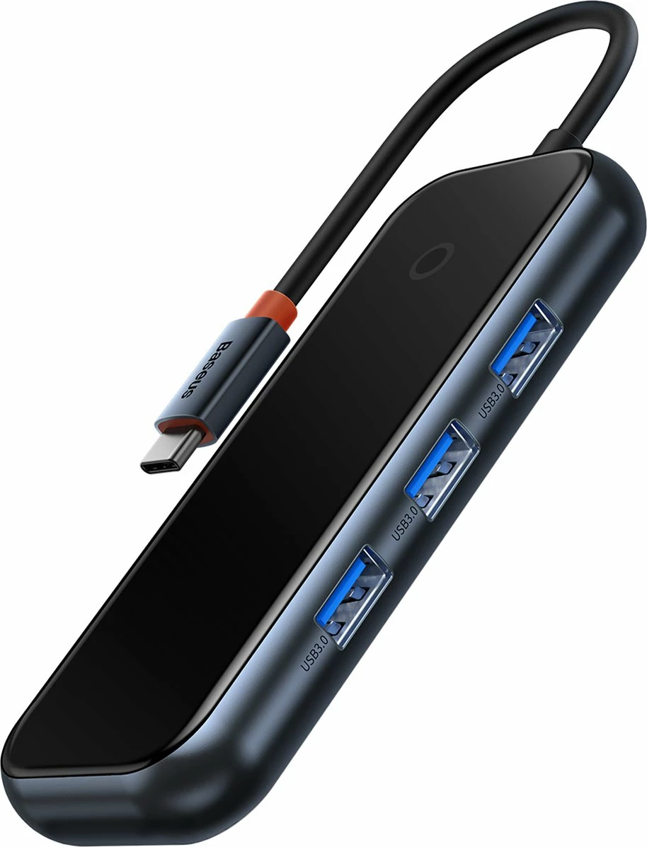Kasë HUB Baseus AcmeJoy WKJZ010013, 4 porta, USB-C në 1x USB-C PD & Data / 3x USB3.0, Gri e errët