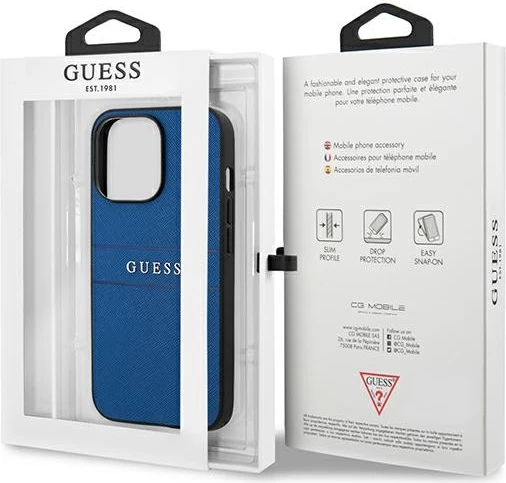 Mbështjellës Guess Saffiano Stripe për iPhone 13 Pro Max 6.7", Kaltër