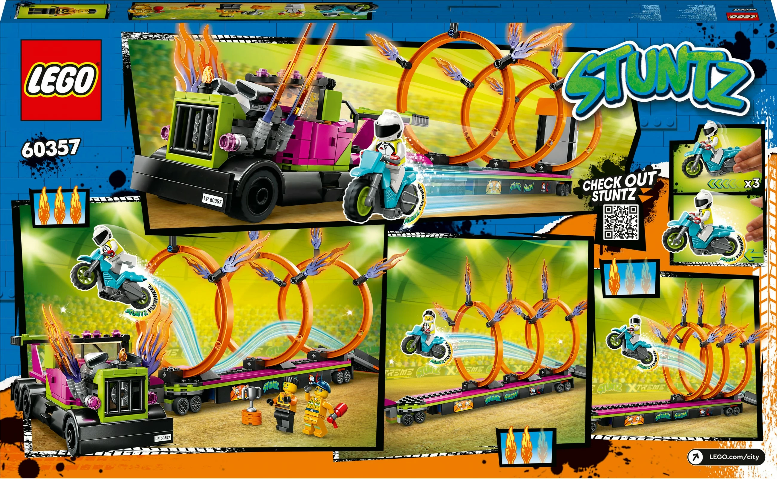Set ndërtimi LEGO City Stunt Truck & Ring of Fire Challenge, 479 pjesë, shumëngjyrësh