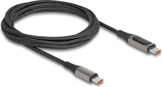 Kabllo USB-C DeLOCK USB 2.0, PD 3.0 100W, 2m, me ekran të fuqisë, e zezë