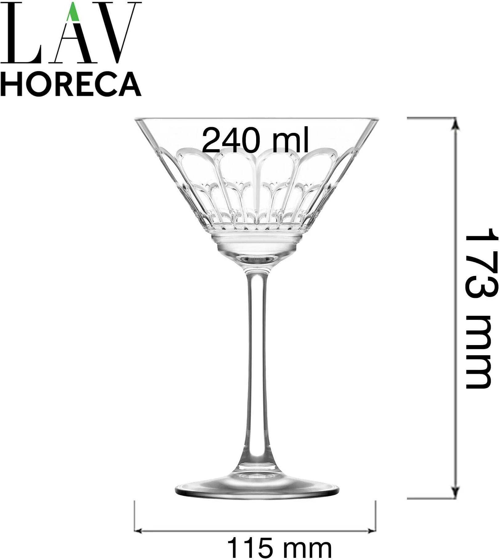 Gotë martini LAV Horeca Archie 240 ml, transparente, set 6 copë