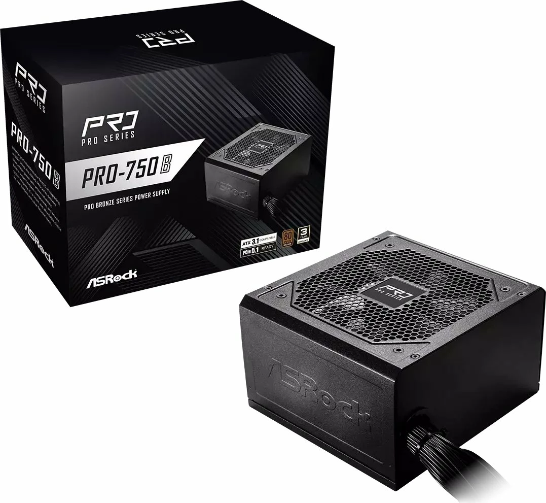 Furnizues rryme ASRock Pro Bronze PRO-750B 750W 80 Plus Bronze ATX 3.1, e zezë
