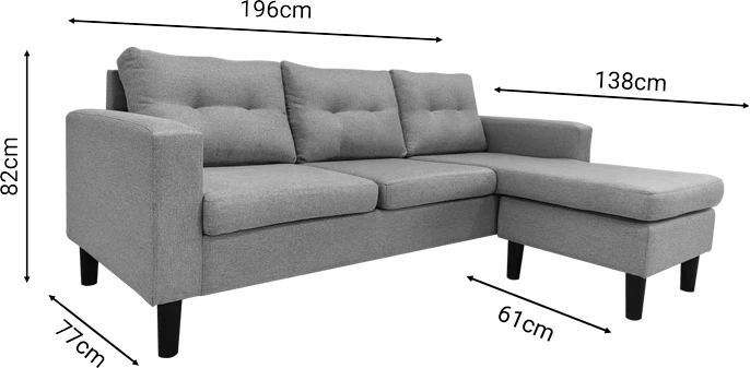 Kënd divani i kthyeshëm Maneli, material, ngjyrë antracit, 196x138/77x82cm