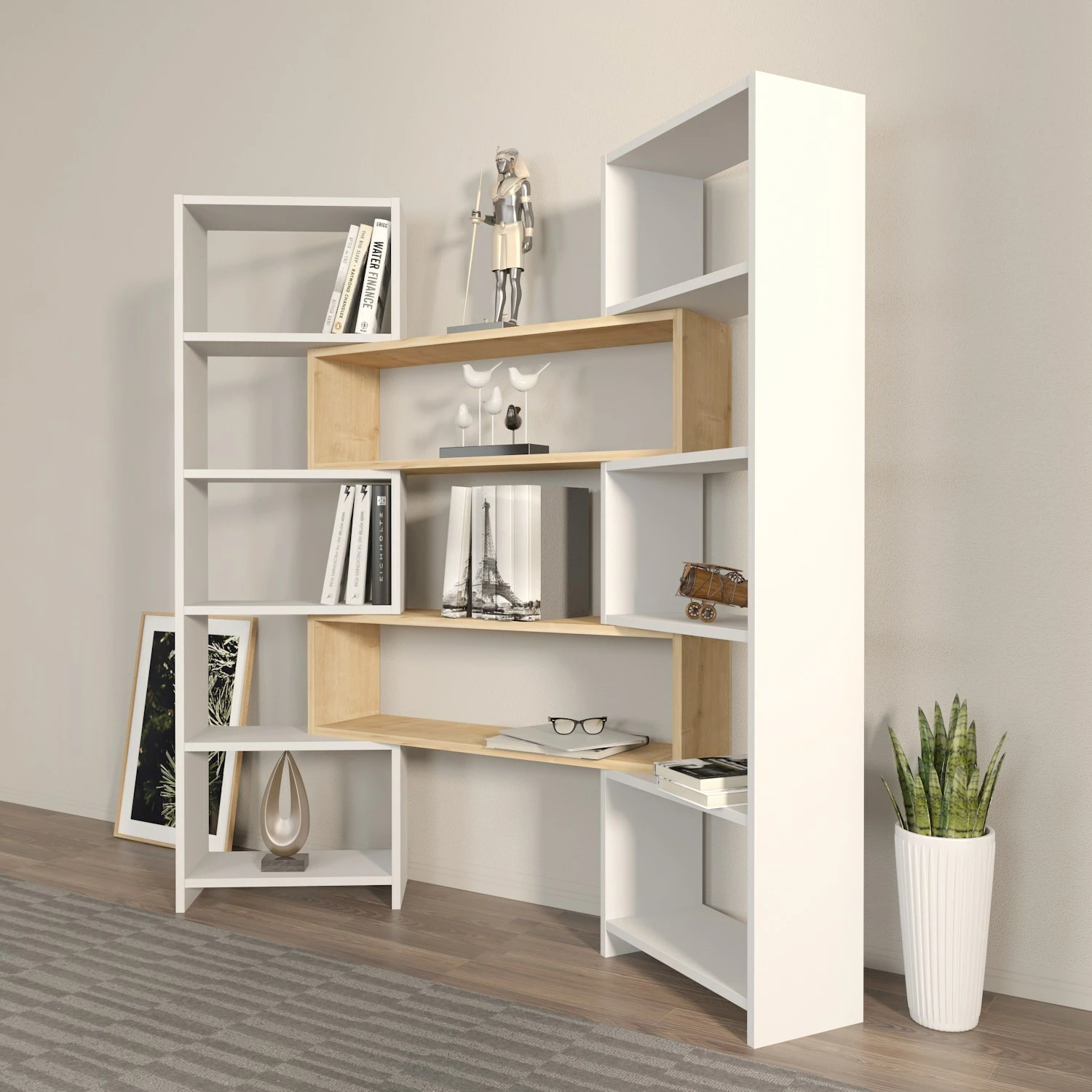 Raft librash Hanah Home, Poyraz, i bardhë dhe lis