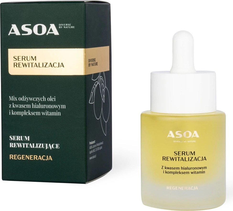 Serum për fytyrë Asoa revitalizues me acid hialuronik për femra, 30ml