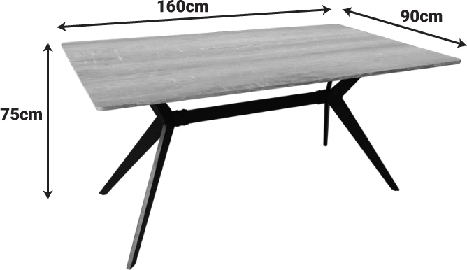 Tavolinë me karrige Noor të zeza dhe tavolinë Ezali sonoma 160x90x75cm, set 7 copë